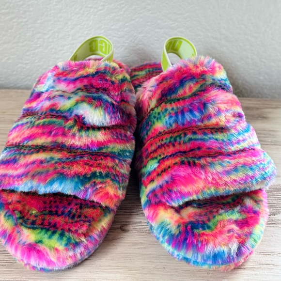 UGG Women's Multicolor Fluff Yeah Pixelate Slide Sandal. Size 7 - Picture 4 of 9